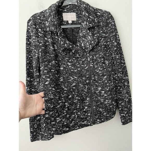 Banana Republic Womens Blazer Black White Tweed Size 10 Asymmetrical Zipper‎ - Picture 8 of 11